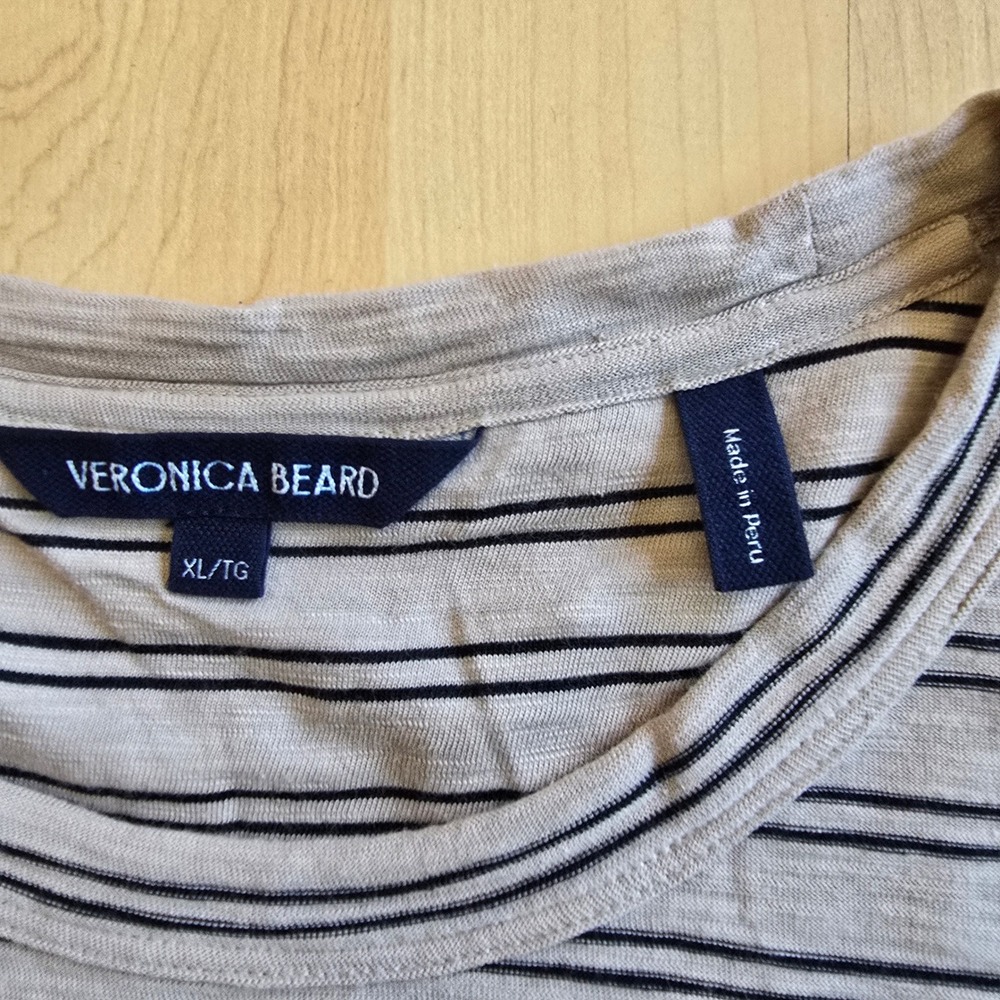 Veronica Beard Womens XL Beige Black Striped Short Sleeve Crewneck T-Shirt Peru - Picture 5 of 11